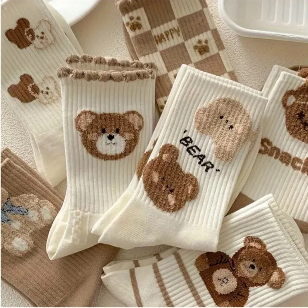 Women’s Brown Teddy Bear Knitted Socks & Hosiery Soft Breathable Mid Calf Length